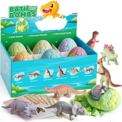 TranquilBliss Dino Egg Bath Bombs for Kids with Surprise Inside, 6 Packs Dinosaur Bath Toys Set for Boys,Girls, Bubble Fizzies, Educational Birthday &amp; Christmas Gift Ideas