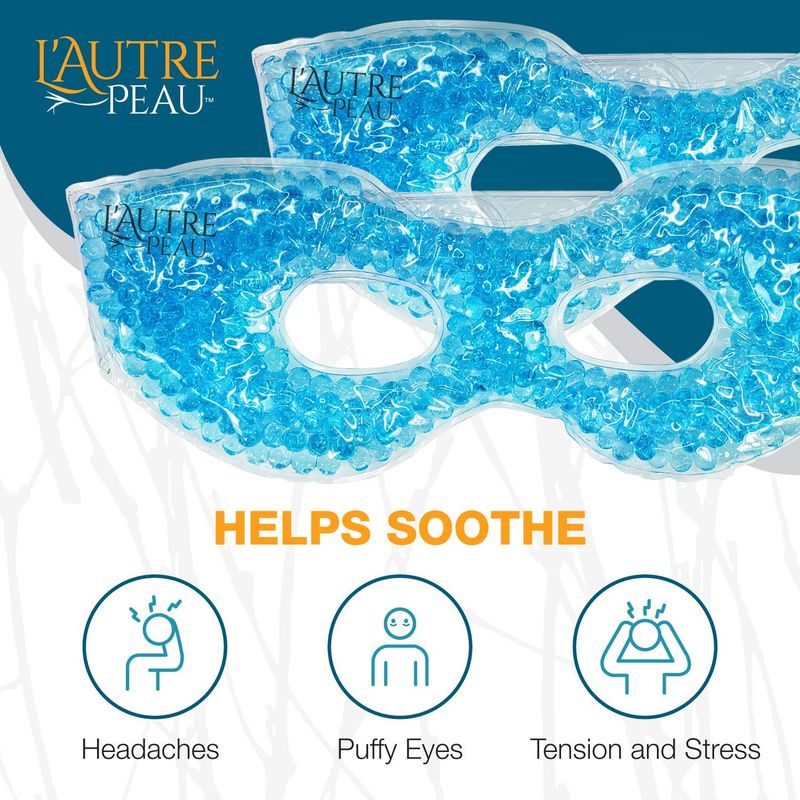 USA Merchant - 2 Redesigned Therapeutic Spa Gel Bead Eye Masks - HotCold Reusable Ice Packs with Flexible Beads - Compress Therapy for Puffy Eyes, Dark Circles, Headaches, Migraines, Stress Relief