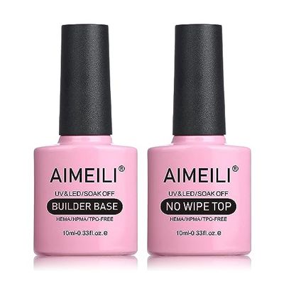 AIMEILI 5 in 1 Builder Base Hema Free Clear Builder Nail Gel for Nails Extension and No Wipe Top Set Soak Off U V LED Cruelty Free Vegan Gel Nail Lacquer