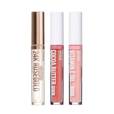 KISS New York 3 PACK Lip Oil Gloss, Hydrating Non-Sticky Lip Oil, 100% Natural Oil, Lightweight, Moisturizing, Nourishing (Rosegold &amp; Cocoa Butter &amp; Vitamin E)