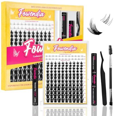 Fowendia Manga Lash Clusters Kit 8-18mm Eyelash Clusters DIY Lash Extension Kit Waterproof Anime Lashes Ultra-Thin Invisible Band 0.3mm Individual Cluster Eyelash Extensions, California Sunset-Kit