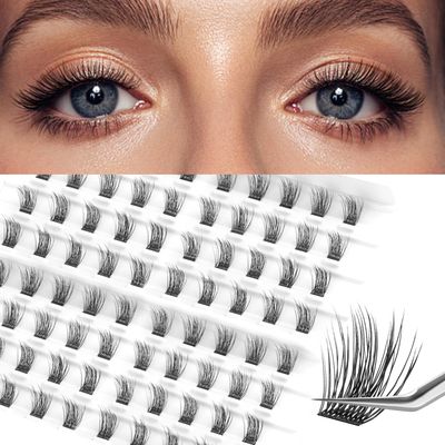 EASITENSION Lash Clusters DIY Eyelash Extension,80 Clusters Lashes 10mm 12mm 14mm 16mm Mix 3D Effect Eyelash,Easy to Apply at Home 10MM CROSS