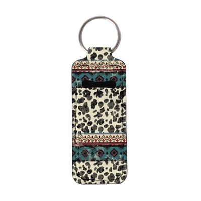 FKELYI Aztec Cow Print Chapstick Holder Keychain Neoprene Lipstick Pouch Lip Balm Sleeve Lip Gloss Protective Case Cover for Women