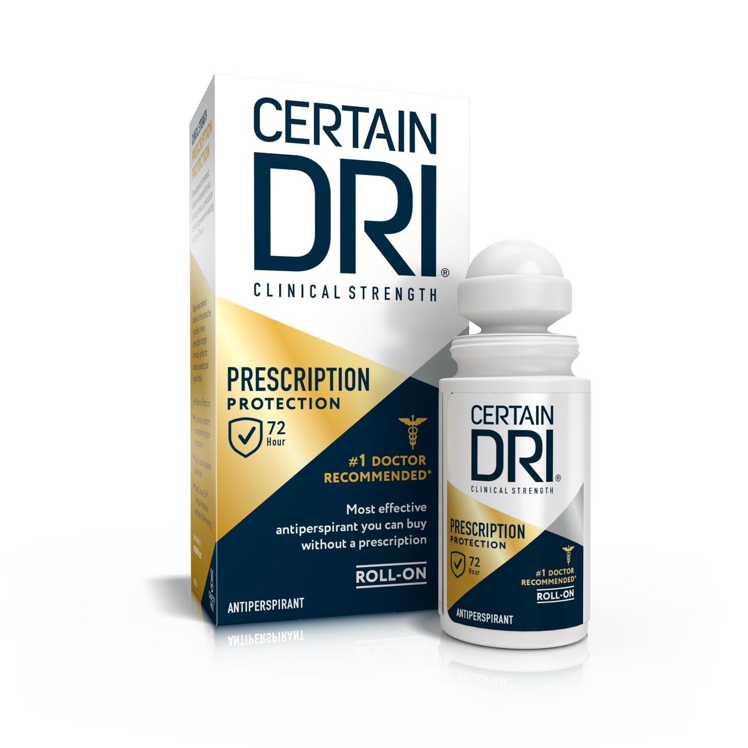 Certain Dri Prescription Strength Clinical Antiperspirant Roll-On Deodorant, Hyperhidrosis Treatment for Men &amp; Women, Long-Lasting 72hr Protection, Effective Sweat Control, Fragrance Free, 1.2 Fl oz