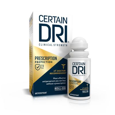Certain Dri Prescription Strength Clinical Antiperspirant Roll-On Deodorant, Hyperhidrosis Treatment for Men &amp; Women, Long-Lasting 72hr Protection, Effective Sweat Control, Fragrance Free, 1.2 Fl oz