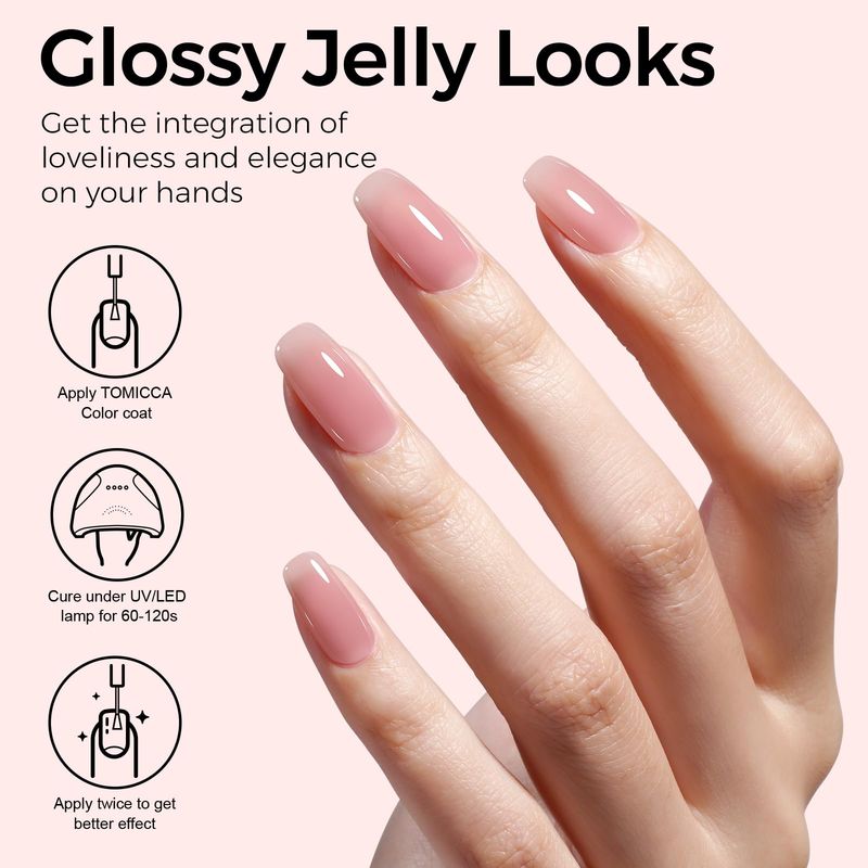 TOMICCA Pink Gel Nail Polish, Clear Pink Gel Polish, Pink Nude Gel Polish, Soak Off UV Jelly Gel Nail Polish, Sheer Translucent Colors Nail Art French Manicure DIY