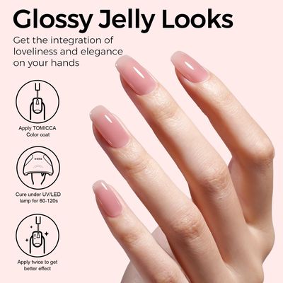TOMICCA Pink Gel Nail Polish, Clear Pink Gel Polish, Pink Nude Gel Polish, Soak Off UV Jelly Gel Nail Polish, Sheer Translucent Colors Nail Art French Manicure DIY