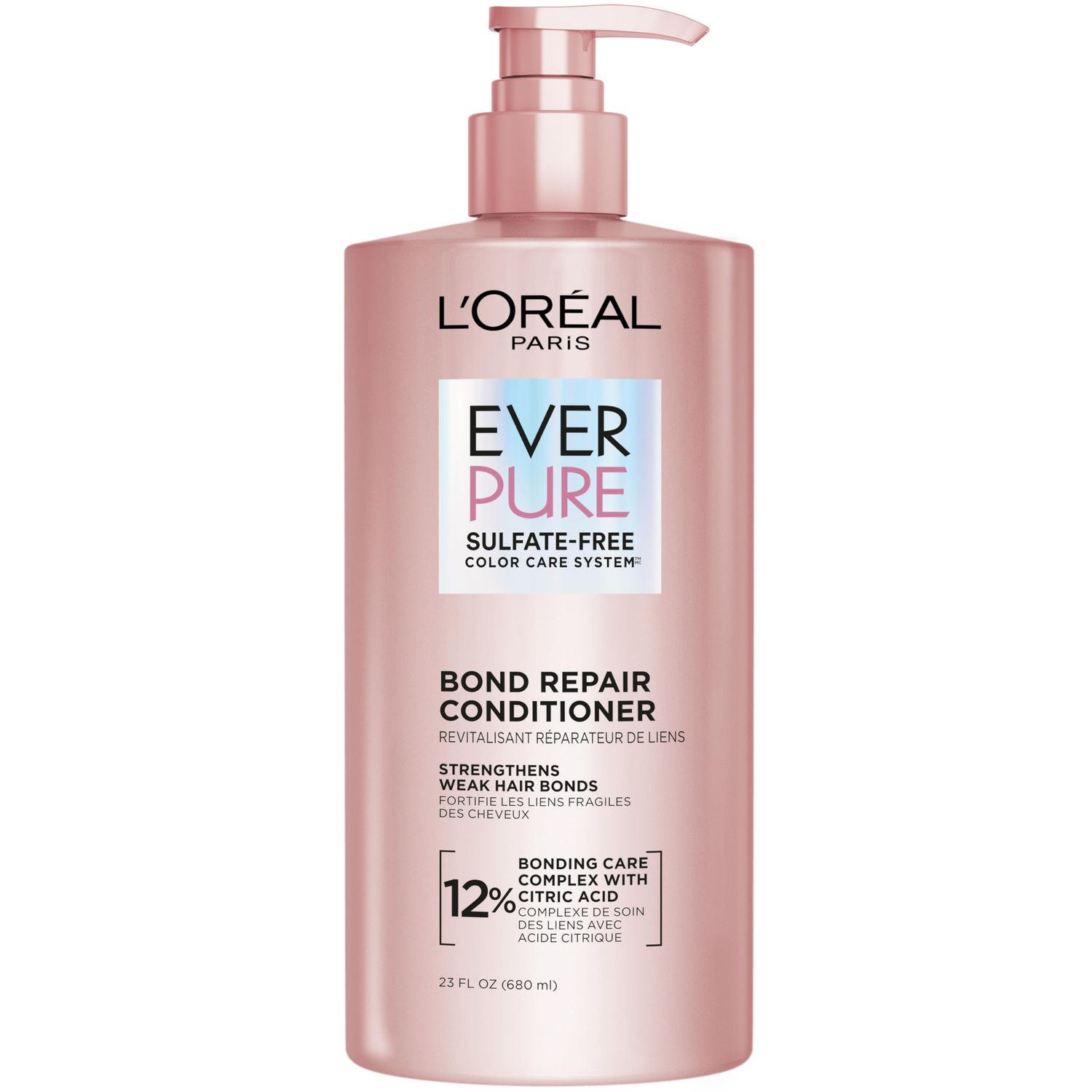 L&#39;Oreal Paris Bond Repair Sulfate Free Conditioner for Damaged Hair, Strengthening Hair Care with Citric Acid, Repairs Weak Hair Bonds, EverPure, 23 Fl Oz