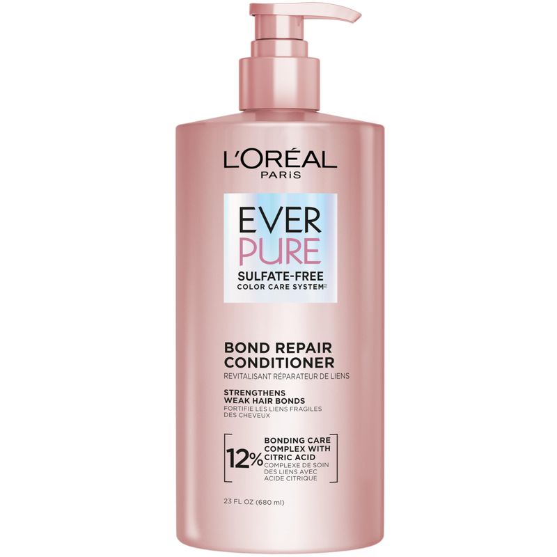 L'Oreal Paris Bond Repair Sulfate Free Conditioner for Damaged Hair, Strengthening Hair Care with Citric Acid, Repairs Weak Hair Bonds, EverPure, 23 Fl Oz