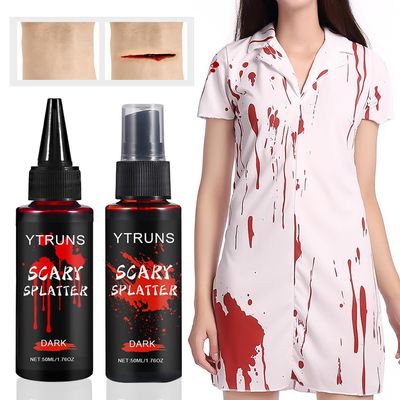 YTRUNS Halloween Fake Blood Makeup Kit, 1.76 oz Fake Blood Spray, 1.76 oz Dripping Blood, Realistic Washable SFX