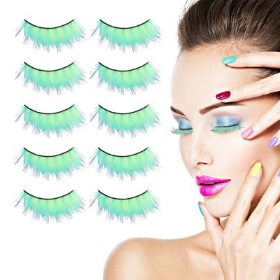 5 Pairs Charming False Eyelashes Fluorescence Glow In Dark For Women Reusable,Fluorescence Green False Eyelashes Wispy Dramatic Lashes Cat Eye Lashes(Fluorescent green)