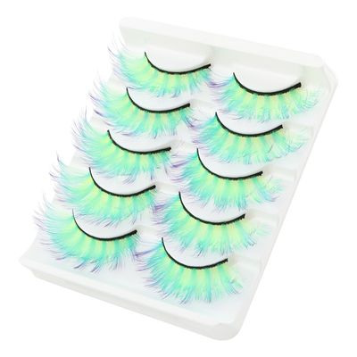 5 Pairs Charming False Eyelashes Fluorescence Glow In Dark For Women Reusable,Fluorescence Green False Eyelashes Wispy Dramatic Lashes Cat Eye Lashes(Fluorescent green)