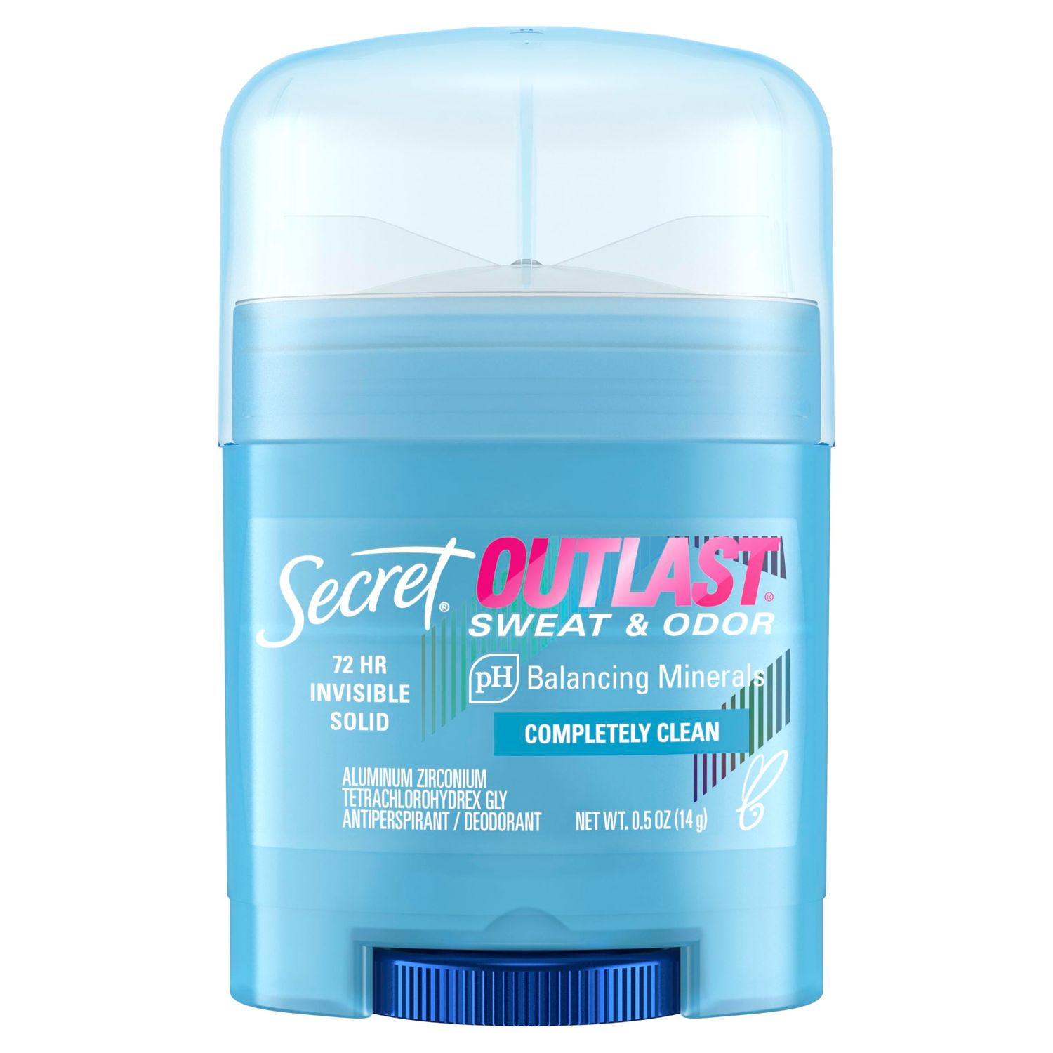 Secret Outlast Antiperspirant Deodorant for Women, Sweat &amp; Odor Protection, PH Balancing Minerals, Invisible Solid, Completely Clean Scent, Travel Size, 0.5 oz