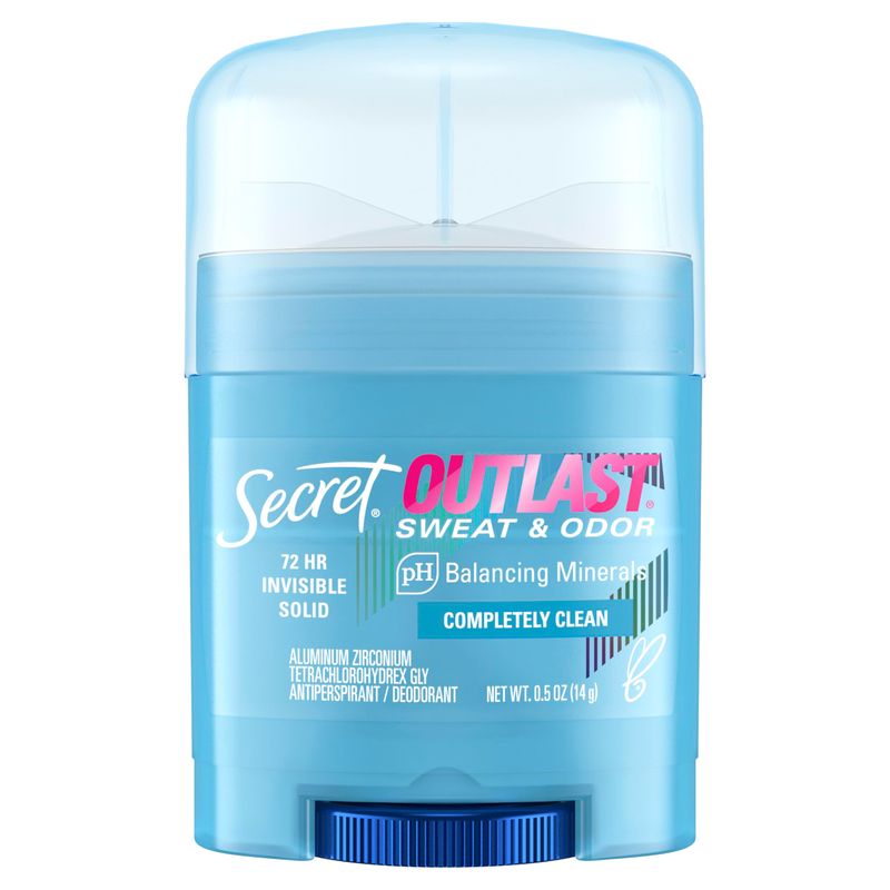 Secret Outlast Antiperspirant Deodorant for Women, Sweat &amp; Odor Protection, PH Balancing Minerals, Invisible Solid, Completely Clean Scent, Travel Size, 0.5 oz