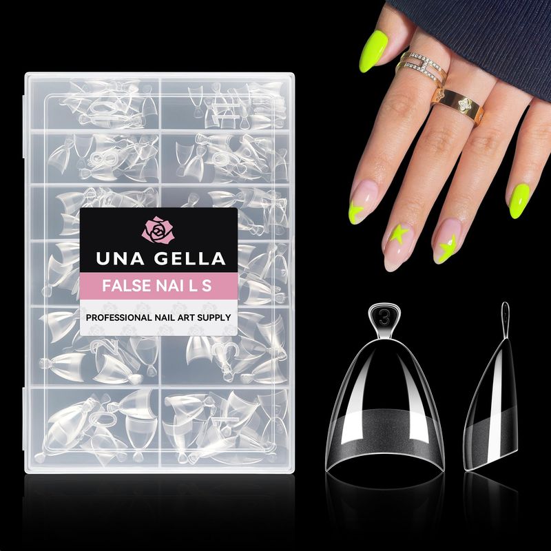 UNA GELLA Extra Short Almond Nail Tips Half Cover - Soft Gel Short Almond Shape Nail Tips Matte 216pcs Clear Gelly Almond Gel x Tips for Saving Nail Extension DIY Nail Art, Self-handle 12Sizes