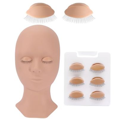 Pretty memory Lash Mannequin Head, Eyelash Mannequin Head with Eyelids, Silicone Mannequin Head for Makeup Practice and Lash Extension Training