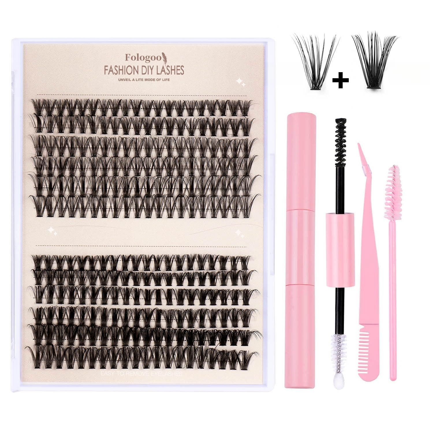Fologoo False Eyelash Set - 30D40D, 240 Eyelash Curler with Glue and Tweezers, Natural Volume.