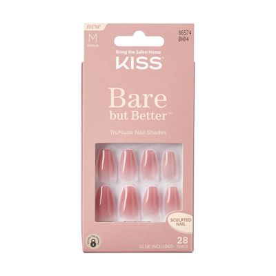 KISS Bare But Better TruNude Fake Nails Nude Nail Shades Manicure Set, &#39;Nude Nude&#39;, 28 Chip Proof, Smudge Proof Glue-On Nails