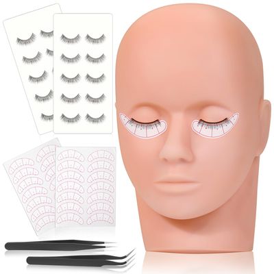 Lash Mannequin Head for Practice Training, Cosmetology Mannequin Head Doll Face Head with Eye Lashes Supplies Kits for Beginners Lash Extensions, Makeup (Soft Rubber &amp; Natural Skin Color)