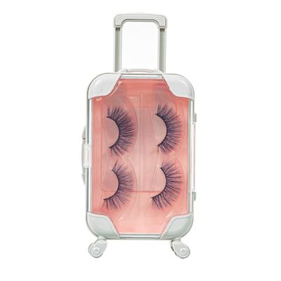 YiQiYi Fake Eyelash Organizer Case Eyelash Extension Mini Suitcase Lashes Organizer Packing Makeup Container Luaage Box for Women Travel 2 Eyelash Tray (Pink)