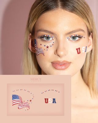 USA Flag &amp; Stars Face Stickers by Mercy London 4th July Costume Accessories