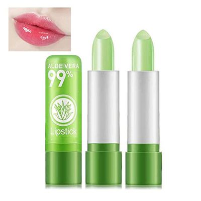 AJIXIEHC 2 Pcs Aloe Vera Color Changing Lipstick,Long Lasting Nutritious Lip Plumper Care Balm Moisturizer Magic Temperature Color Change Lip Gloss Matte Makeup