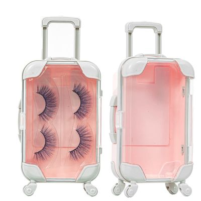 YiQiYi Fake Eyelash Organizer Case Eyelash Extension Mini Suitcase Lashes Organizer Packing Makeup Container Luaage Box for Women Travel 2 Eyelash Tray (Pink)