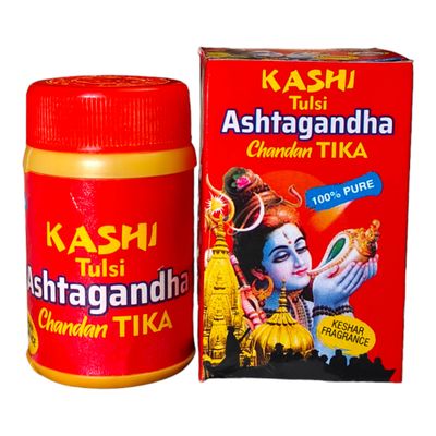 Kashi Tulsi Ashtagandha Chandan Tika Powdered Tika Pooja Tilak Powder, 60g, Yellow, 2.12 Ounce (Pack of 1)