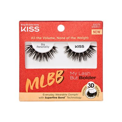 KISS My Lash But Bolder 3D Volume False Eyelashes - Big Personality, Black, Comfortable, Voluminous, Natural-Looking, Faux Mink, Vegan, Fuller, 3D Lashes, Superfine, Knotless, Fluffy &amp; Soft | 1 Pair