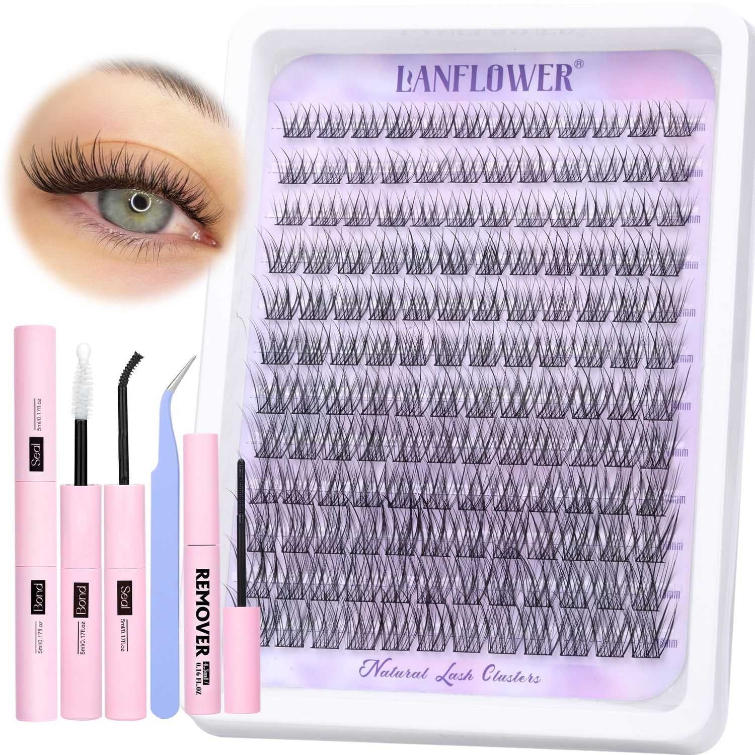 Lash Extension Kit Natural Lash Clusters Kit Wispy Eyelash Extension kit with Lash Bond and Seal and Lash Remover Eyelash Clusters Kit C Curl Individual Lashes by Lanflower