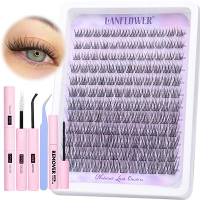 Lash Extension Kit Natural Lash Clusters Kit Wispy Eyelash Extension kit with Lash Bond and Seal and Lash Remover Eyelash Clusters Kit C Curl Individual Lashes by Lanflower