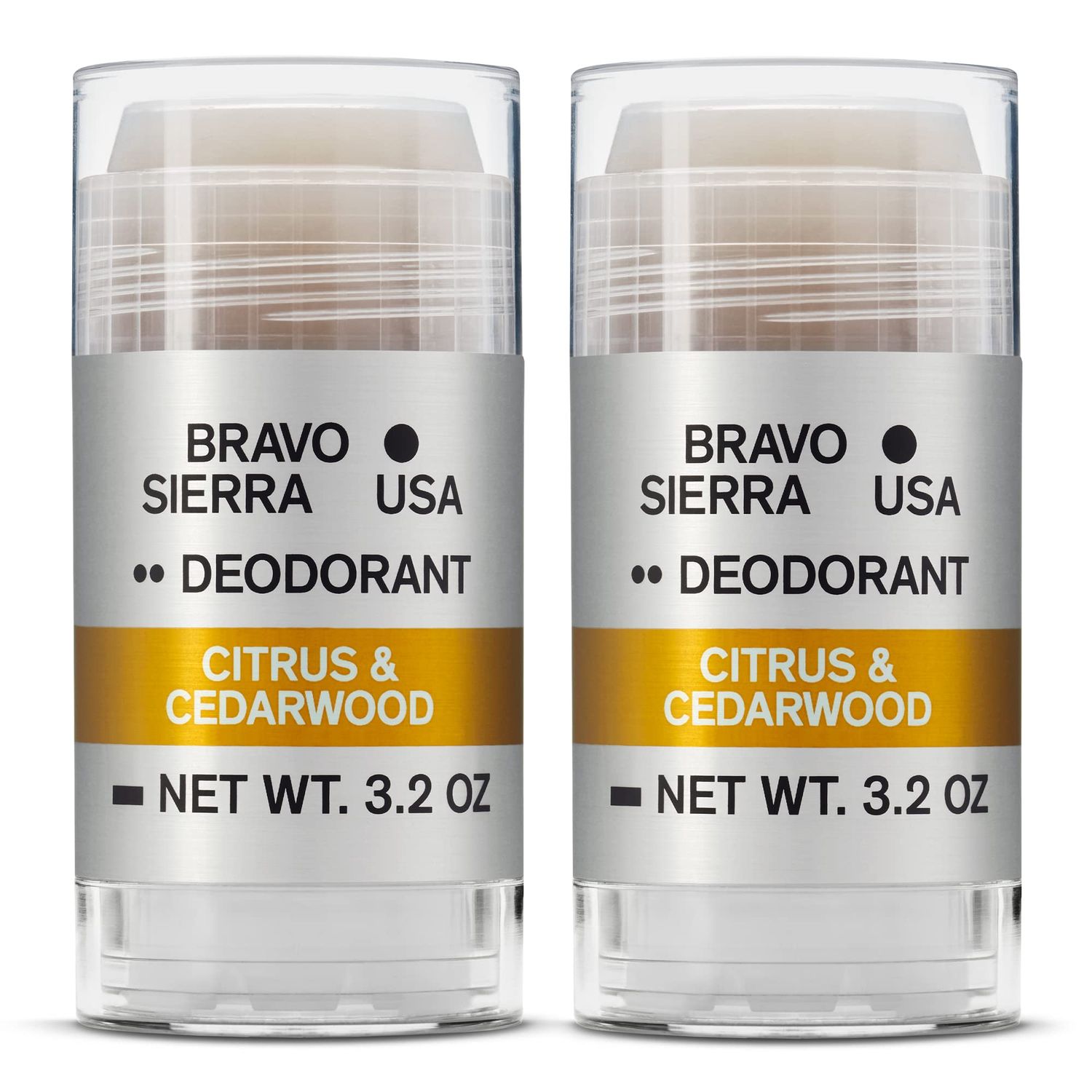 Aluminum-Free Deodorant for Men by Bravo Sierra, 2-Pack - Contains Natural Ingredients - Long Lasting All-Day Odor and Sweat Protection - Grapefruit &amp; Musk, 3.2 oz - Paraben-Free, Vegan &amp; Cruelty-Free