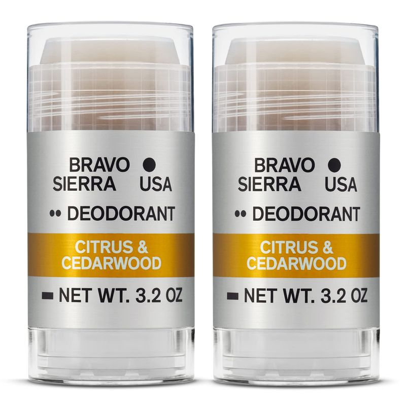 Aluminum-Free Deodorant for Men by Bravo Sierra, 2-Pack - Contains Natural Ingredients - Long Lasting All-Day Odor and Sweat Protection - Grapefruit &amp; Musk, 3.2 oz - Paraben-Free, Vegan &amp; Cruelty-Free