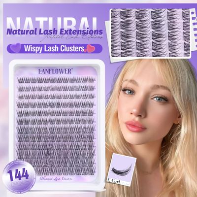 Lash Extension Kit Natural Lash Clusters Kit Wispy Eyelash Extension kit with Lash Bond and Seal and Lash Remover Eyelash Clusters Kit C Curl Individual Lashes by Lanflower