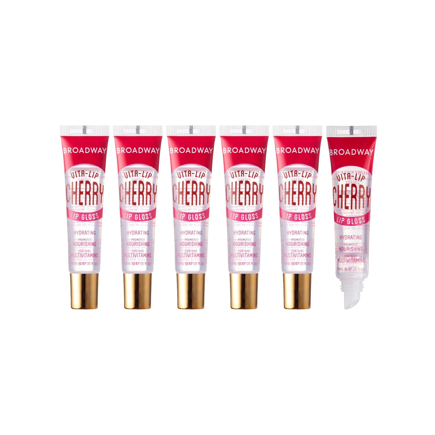 Ruby Kisses Broadway Lip Gloss Vita-Lip Clear Lip Gloss, Moisturizing, Soothing, Super Glossy with Vitamin Oil (Cherry)