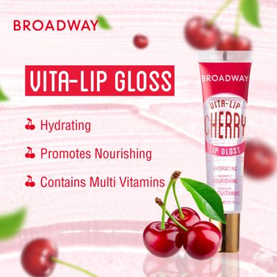 Ruby Kisses Broadway Lip Gloss Vita-Lip Clear Lip Gloss, Moisturizing, Soothing, Super Glossy with Vitamin Oil (Cherry)