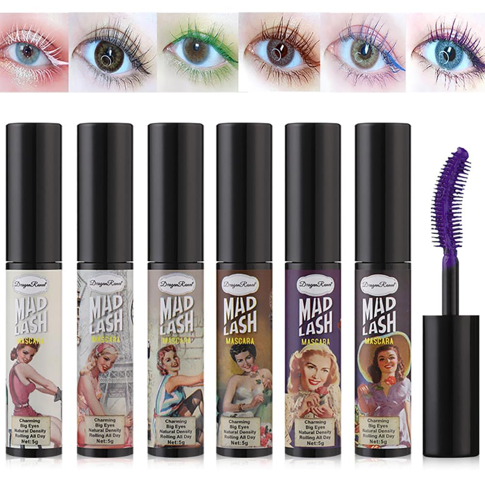 6pcs Voluminous Colored Lash Mascara Set,100% Organic Mascara,Voluptuous Volume, Intense Length, Feathery Soft Full Lashes, No Flaking, No Clumping,Hypoallergenic Formula Smudge-Proof Eyelash Mascara