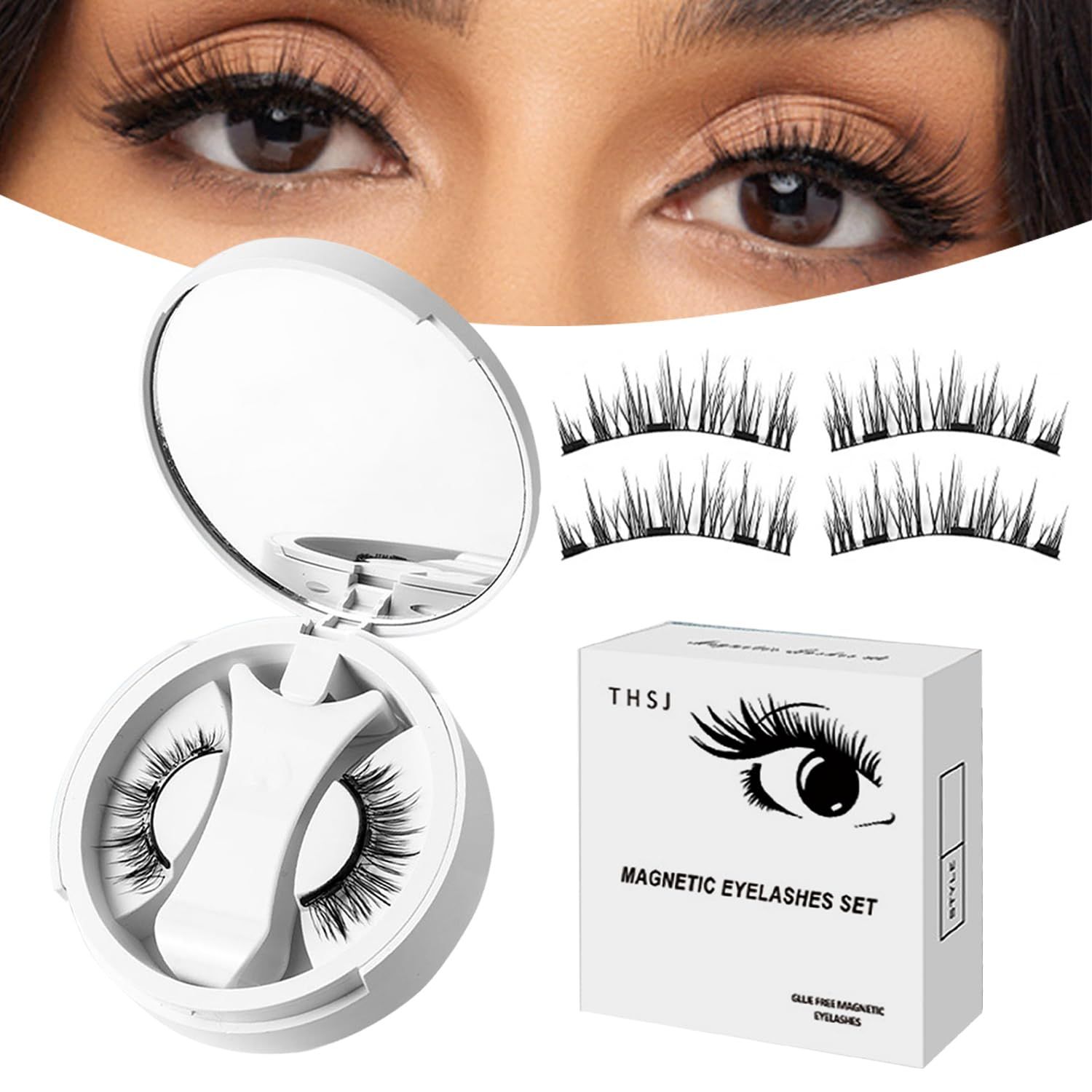 Magnetic Eyelashes without Eyeliner - No Glue 3D False Eyelashes Kit, Magnetic Eyelashes Natural Look