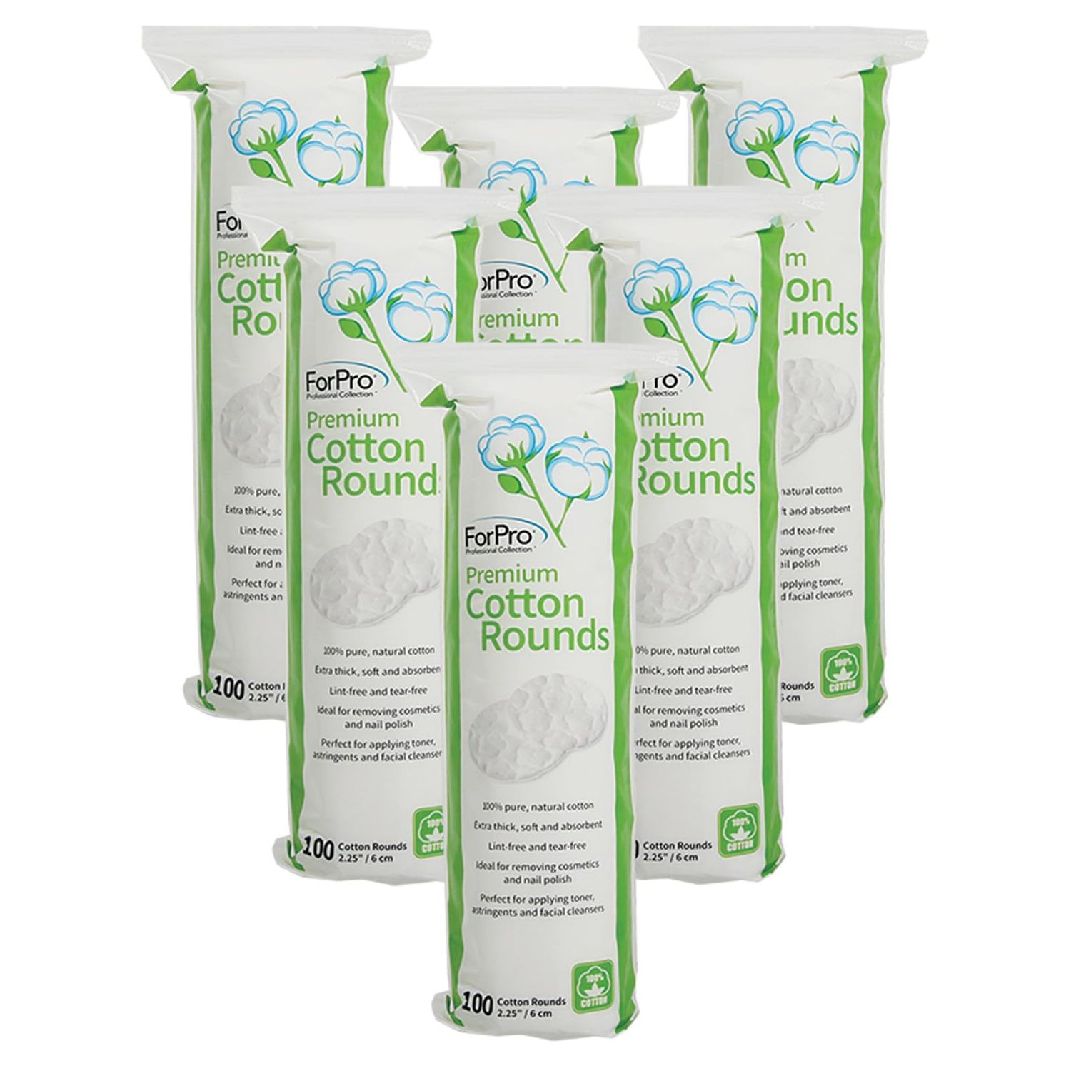 ForPro Professional Collection Premium Cotton Rounds, 100% Cotton, Non-Tearing, Lint-Free, for Cosmetic, Nail, and Personal Use, 2.25&quot;, 600-Count (Pack of 6-100 Cotton Rounds)