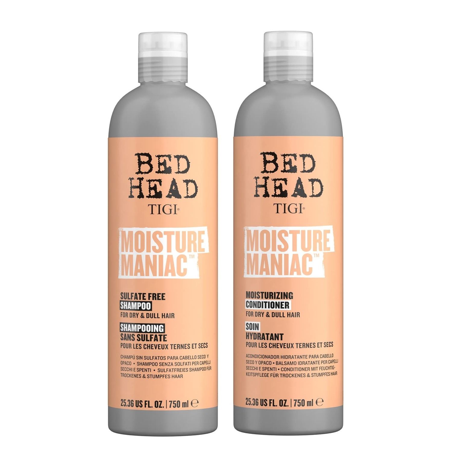 TIGI Bed Head Shampoo and Conditioner For Dry Hair Moisture Maniac Sulfate-Free Shampoo &amp; Moisturizing Conditioner with Argan Oil 25.36 fl oz 2 count