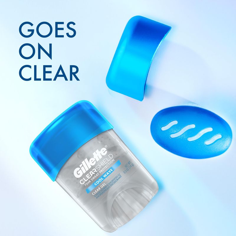 Gillette Antiperspirant and Deodorant for Men, 72hr Sweat Protection, Anti-White Mark, Clear Gel, Cool Wave Scent, 0.5 oz