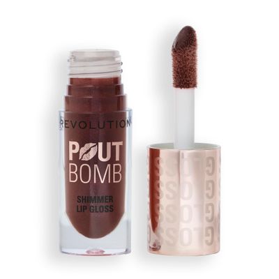 Revolution, Pout Bomb Shimmer Gloss, High-Shine Lip Gloss &amp; Shimmer for Glossy Lips with Hyaluronic Acid &amp; Sweet Vanilla Scent, Chocolate Sparkle, 0.15 Oz