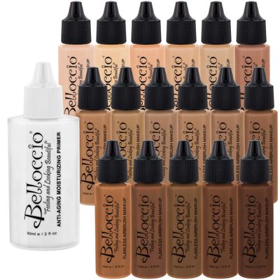 Belloccio Master Set Of All 17 Foundation Shades of Belloccio&#39;s Professional Cosmetic Airbrush Makeup, 12 oz. Bottles plus a 2 oz. Moisturizing Primer