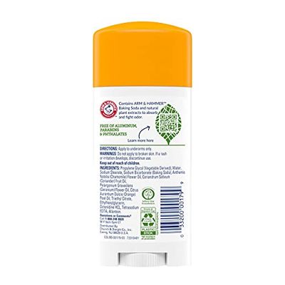 ARM &amp; HAMMER Essentials Deodorant- Orange Citrus- Solid Oval - Made with Natural Deodorizers- Free From Aluminum, Parabens &amp; Phthalates, 2.5 oz (Pack of 3)