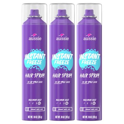 Aussie Instant Freeze Hair Spray for Extreme Hold, Infused with Jojoba Oil &amp; Sea Kelp, Long-Lasting All-Day Hold, Fresh Citrus Scent, Safe for All Hair Types, 10 Fl Oz, 3 Pack