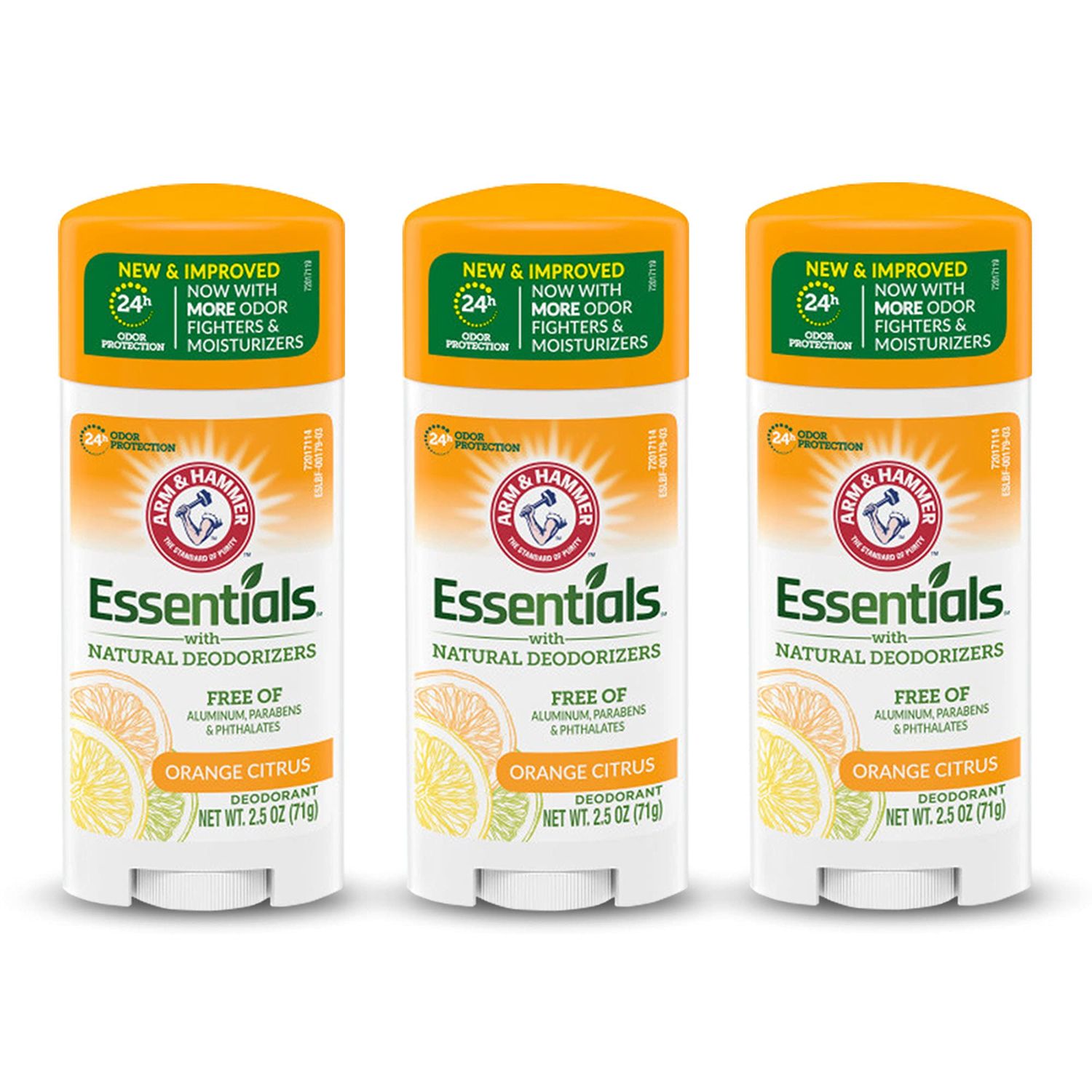 ARM &amp; HAMMER Essentials Deodorant- Orange Citrus- Solid Oval - Made with Natural Deodorizers- Free From Aluminum, Parabens &amp; Phthalates, 2.5 oz (Pack of 3)
