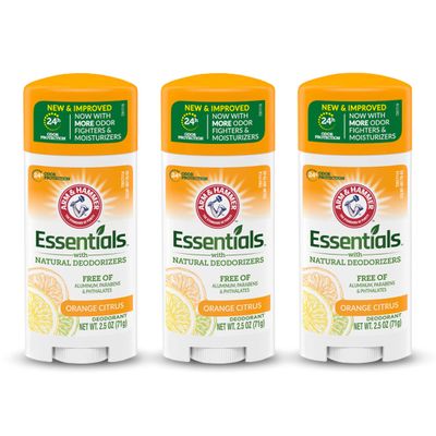 ARM &amp; HAMMER Essentials Deodorant- Orange Citrus- Solid Oval - Made with Natural Deodorizers- Free From Aluminum, Parabens &amp; Phthalates, 2.5 oz (Pack of 3)