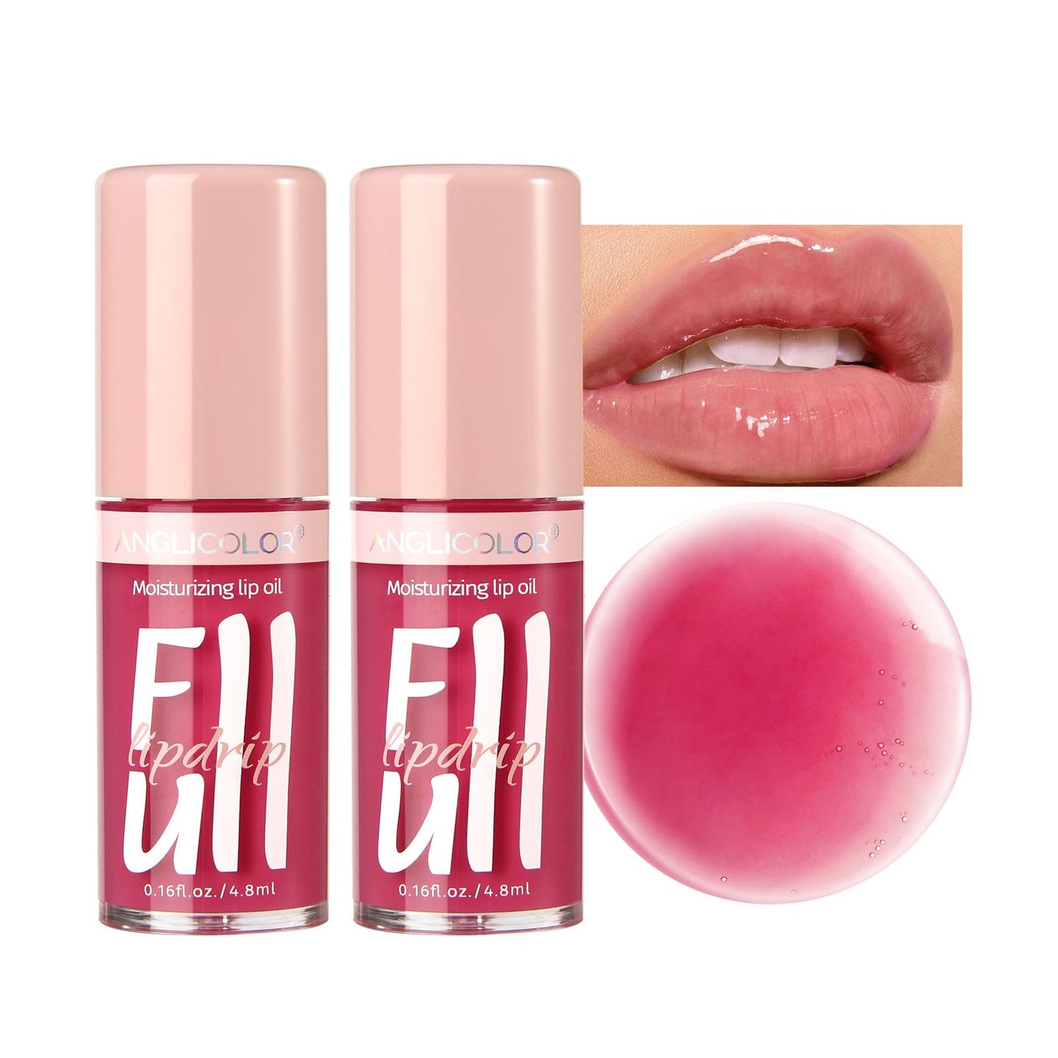 Anglicolor 2PC Lip Glow Oil Hydrating 6 Colors, Moisturizing &amp; Nourishing Plumping Tinted Lip Gloss for Dry Lips, Vegan, Lip Plumper Gloss Make Lips Fuller (2PC#02, 9.6ml)