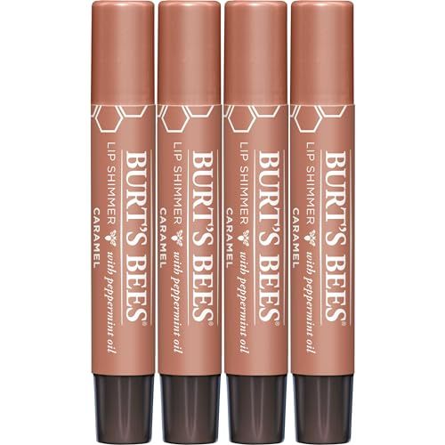 Burt&#39;s Bees Shimmer Lip Tint Stocking Stuffers Set, Tinted Lip Balm Stick, Moisturizing for All Day Hydration with Natural Glowy Pigmented Finish &amp; Buildable Color, Caramel (4-Pack)