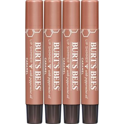 Burt&#39;s Bees Shimmer Lip Tint Stocking Stuffers Set, Tinted Lip Balm Stick, Moisturizing for All Day Hydration with Natural Glowy Pigmented Finish &amp; Buildable Color, Caramel (4-Pack)